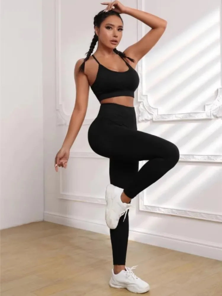 Removable-Padded Backless Crop Top And High-Waisted Yoga Pants