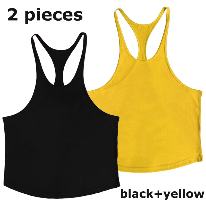 Men's Basic Solid Color Cotton Tank Tops Sleeveless Y-Back Vest Gym Muscle Training Athletic Workout Undershirt Activewear