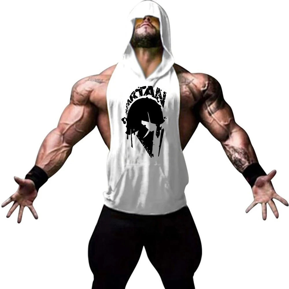 New Brand Gym Clothing Fitness Mens Hooded T-shirts Dropped Armholes Bodybuilding Muscle Tank Tops Workout Sleeveless Vest