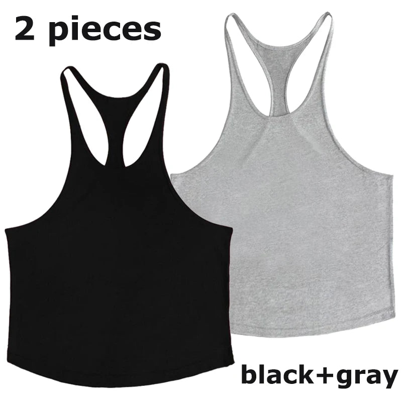 Men's Basic Solid Color Cotton Tank Tops Sleeveless Y-Back Vest Gym Muscle Training Athletic Workout Undershirt Activewear