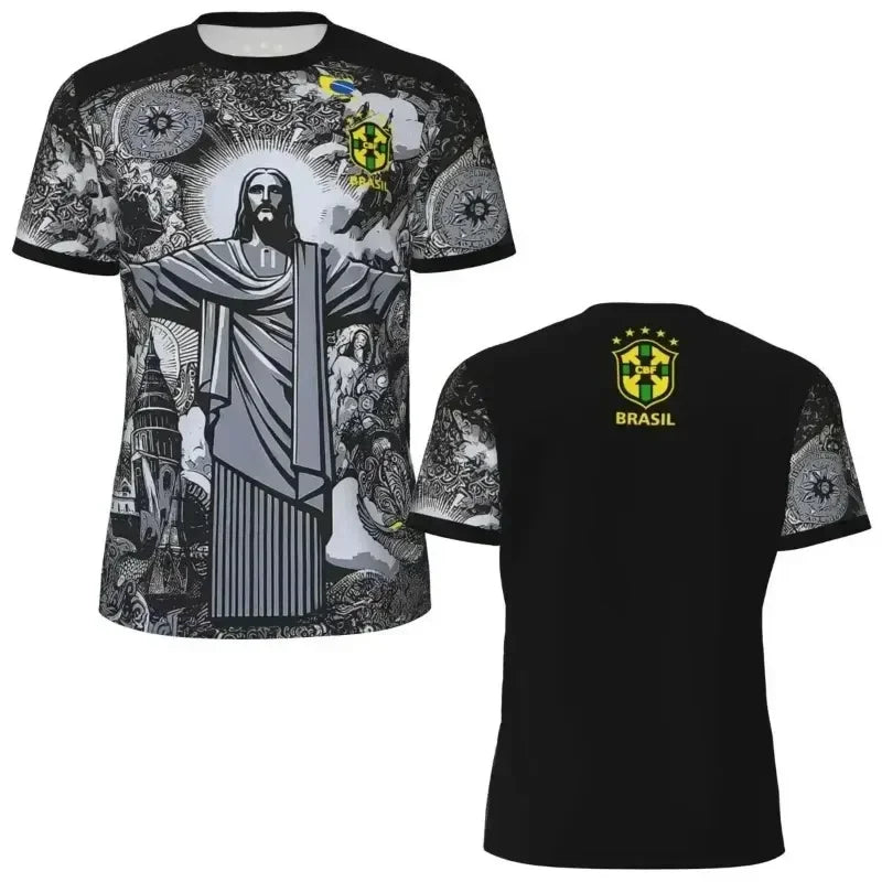 Brazilian Jesus Christ 3d Print Sports Quick-Dry Breathable Men T-Shirts Football Jersey Parent-Child Short Sleeved Top Clothing