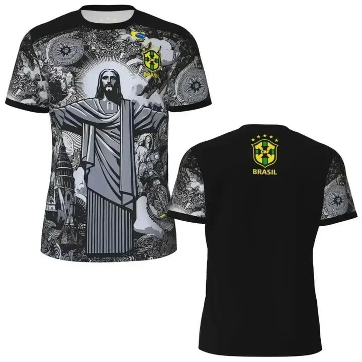 Brazilian Jesus Christ 3d Print Sports Quick-Dry Breathable Men T-Shirts Football Jersey Parent-Child Short Sleeved Top Clothing