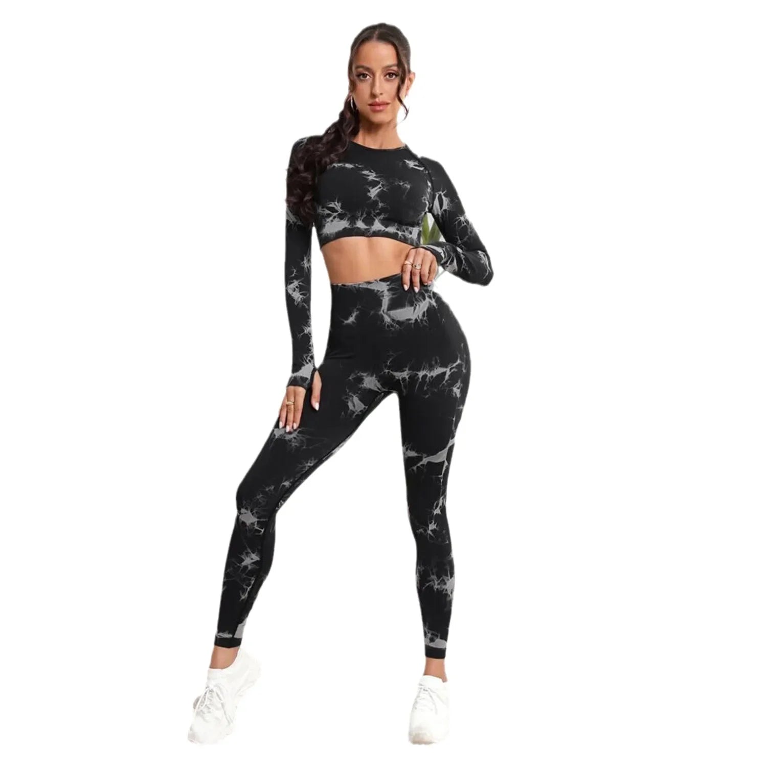 American Seamless Tie-dye Fitness Sports Long Sleeve Yoga Suit Women