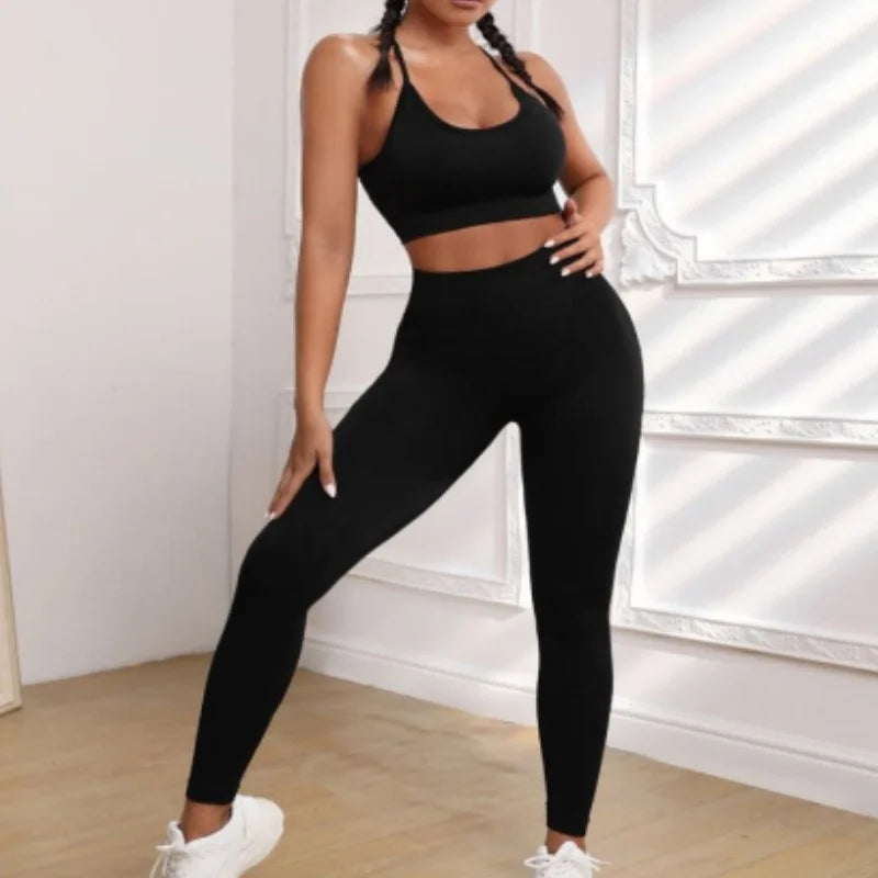 Removable-Padded Backless Crop Top And High-Waisted Yoga Pants