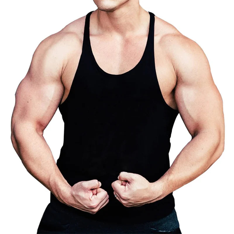 Men's Basic Solid Color Cotton Tank Tops Sleeveless Y-Back Vest Gym Muscle Training Athletic Workout Undershirt Activewear