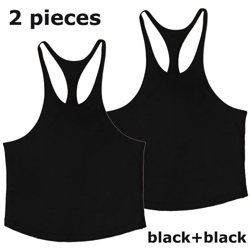 Men's Basic Solid Color Cotton Tank Tops Sleeveless Y-Back Vest Gym Muscle Training Athletic Workout Undershirt Activewear