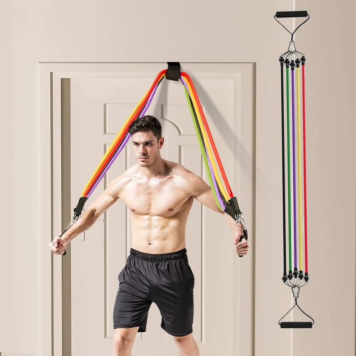 Bodybuilding Resistance Bands Set Multi-function Tensioner Suit Muscle Training Belt Elastic Bands Portable Fitness Equipment