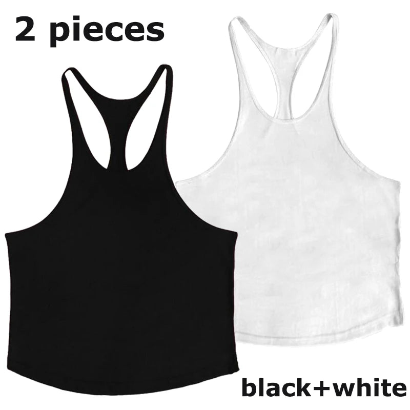 Men's Basic Solid Color Cotton Tank Tops Sleeveless Y-Back Vest Gym Muscle Training Athletic Workout Undershirt Activewear