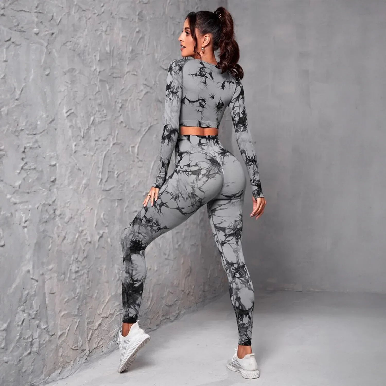 American Seamless Tie-dye Fitness Sports Long Sleeve Yoga Suit Women