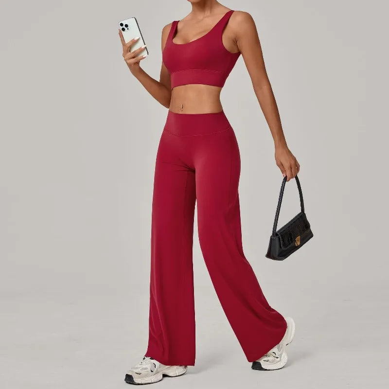 Women's Seamless Yoga Set Slim Fit Bra Wide-leg Pants