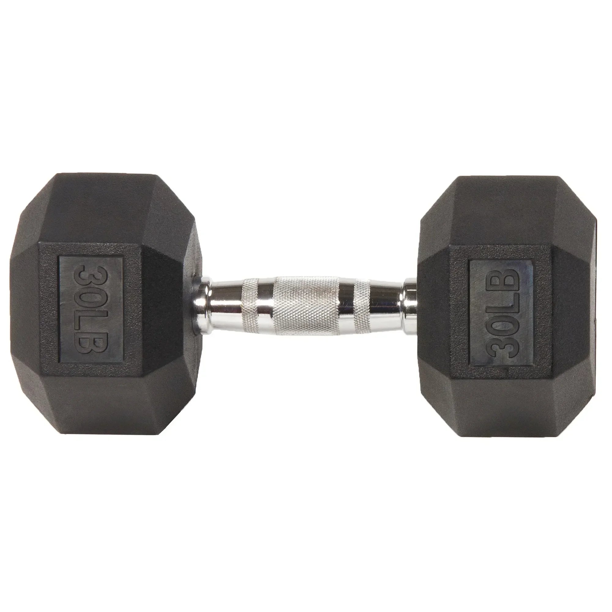 30lb Black Rubber Encased Hex Dumbbell Single, Anti-Roll Design for Home Gym Strength Training & Fitness
