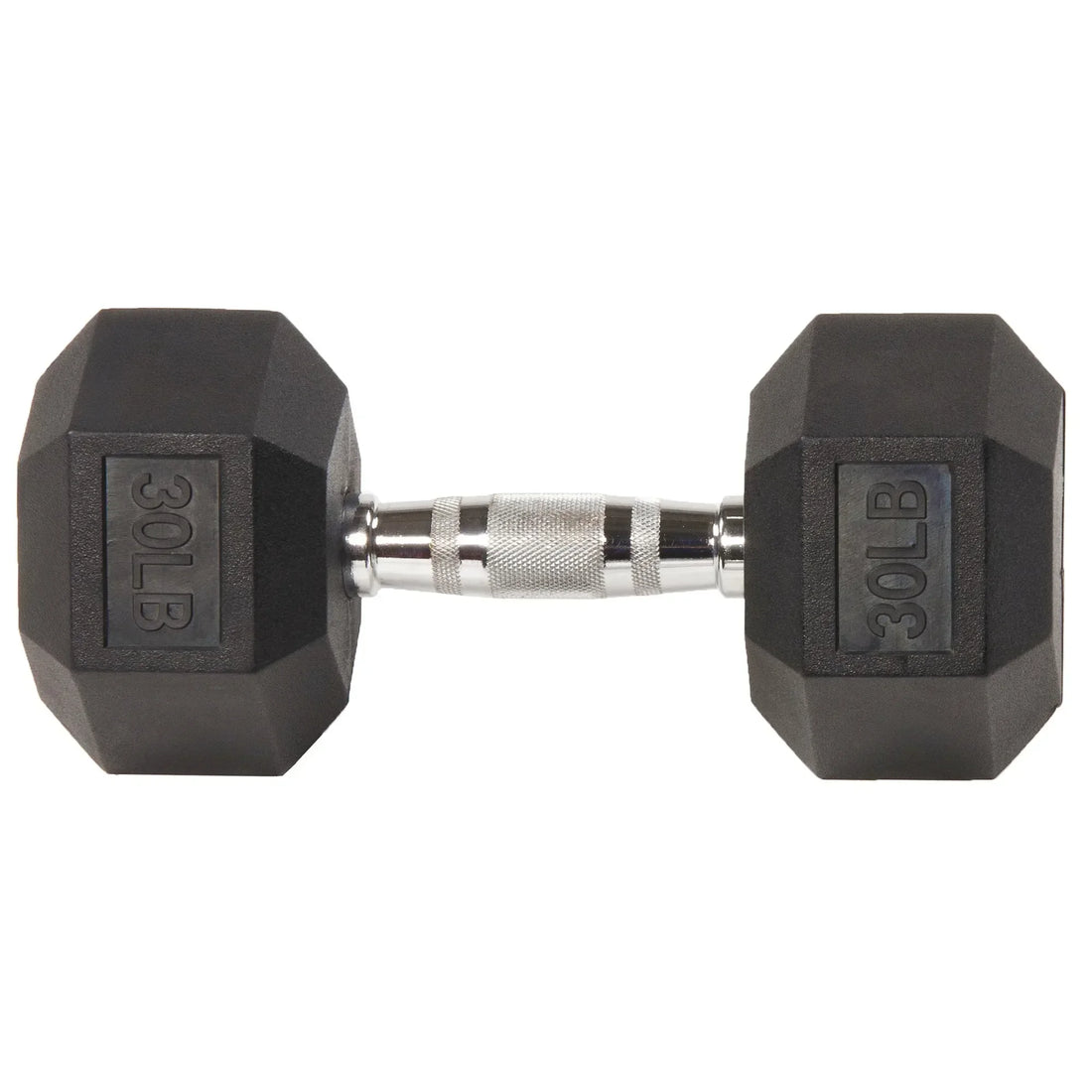30lb Black Rubber Encased Hex Dumbbell Single, Anti-Roll Design for Home Gym Strength Training & Fitness