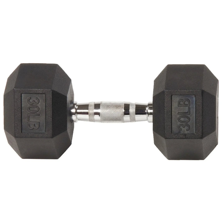 30lb Black Rubber Encased Hex Dumbbell Single, Anti-Roll Design for Home Gym Strength Training & Fitness