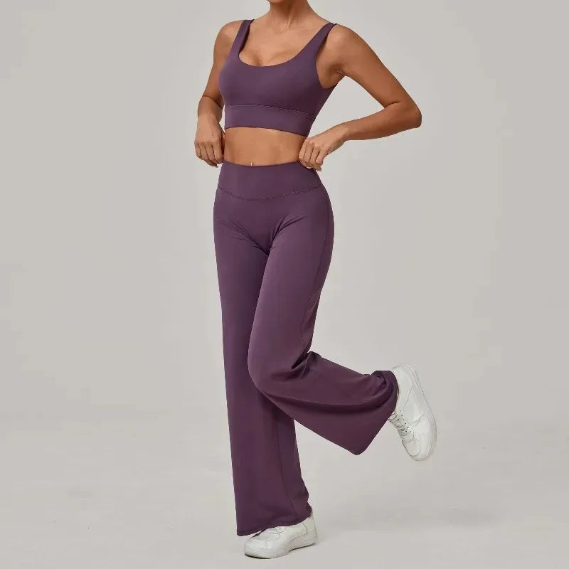 Women's Seamless Yoga Set Slim Fit Bra Wide-leg Pants