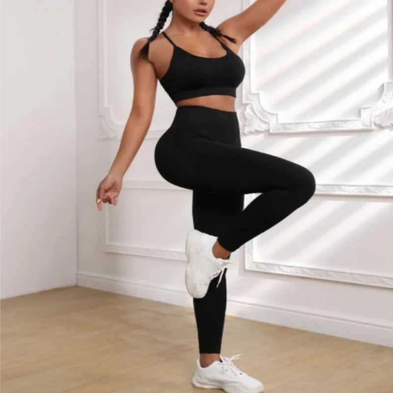 Removable-Padded Backless Crop Top And High-Waisted Yoga Pants