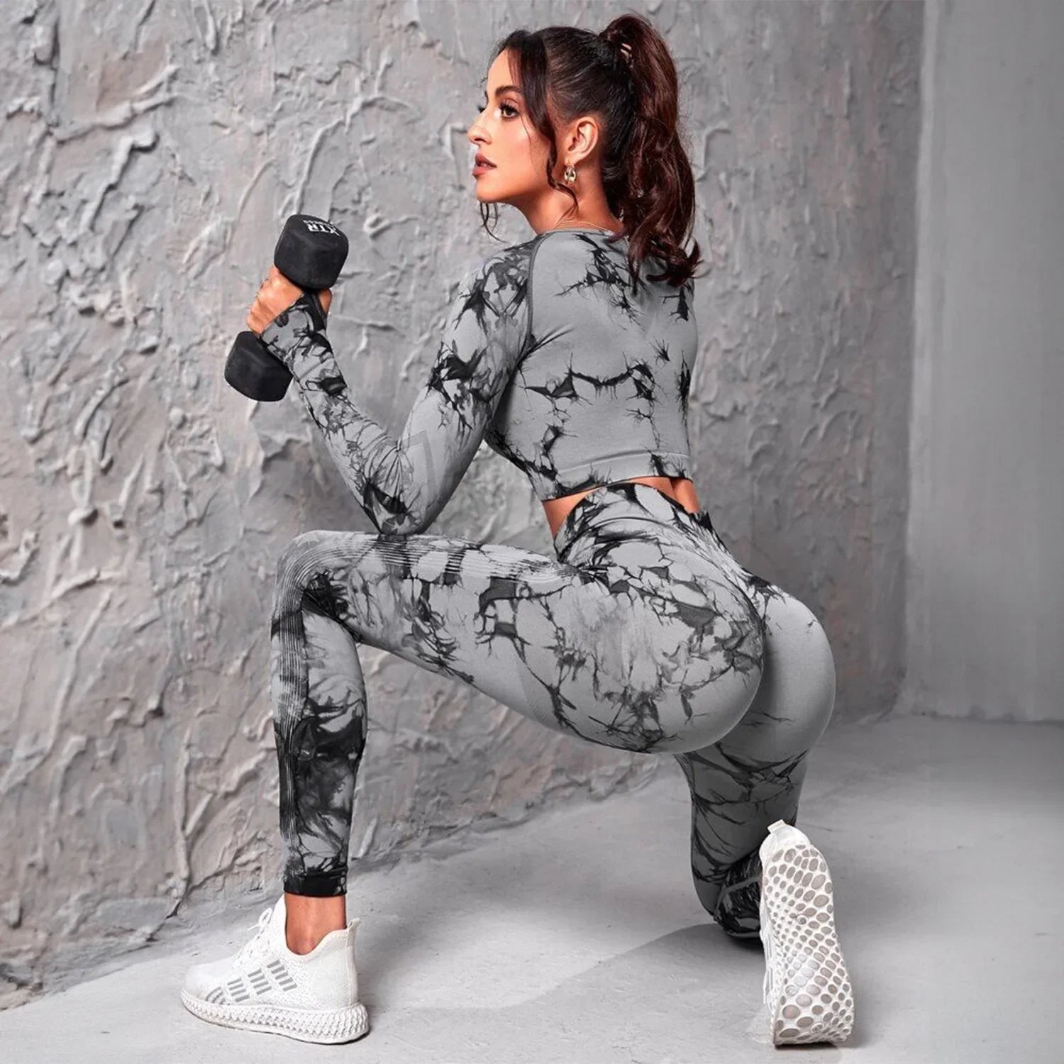 American Seamless Tie-dye Fitness Sports Long Sleeve Yoga Suit Women