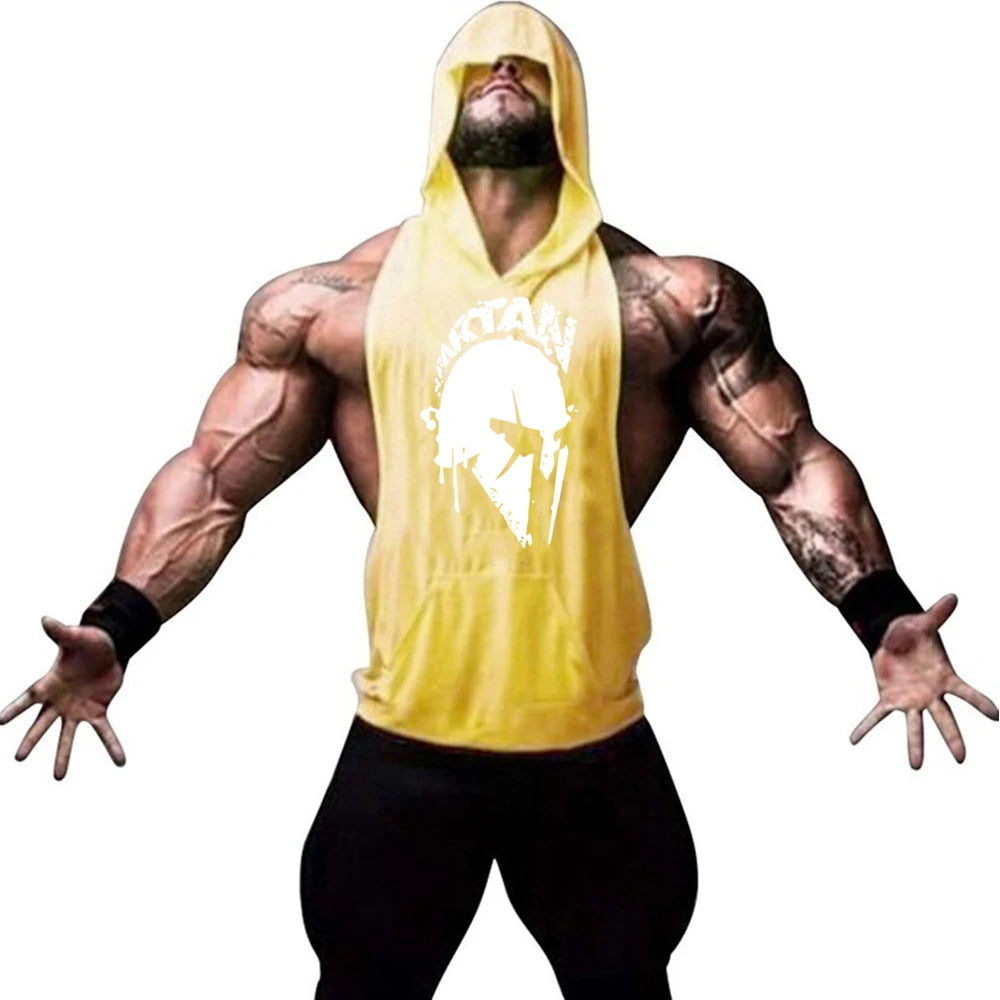 New Brand Gym Clothing Fitness Mens Hooded T-shirts Dropped Armholes Bodybuilding Muscle Tank Tops Workout Sleeveless Vest