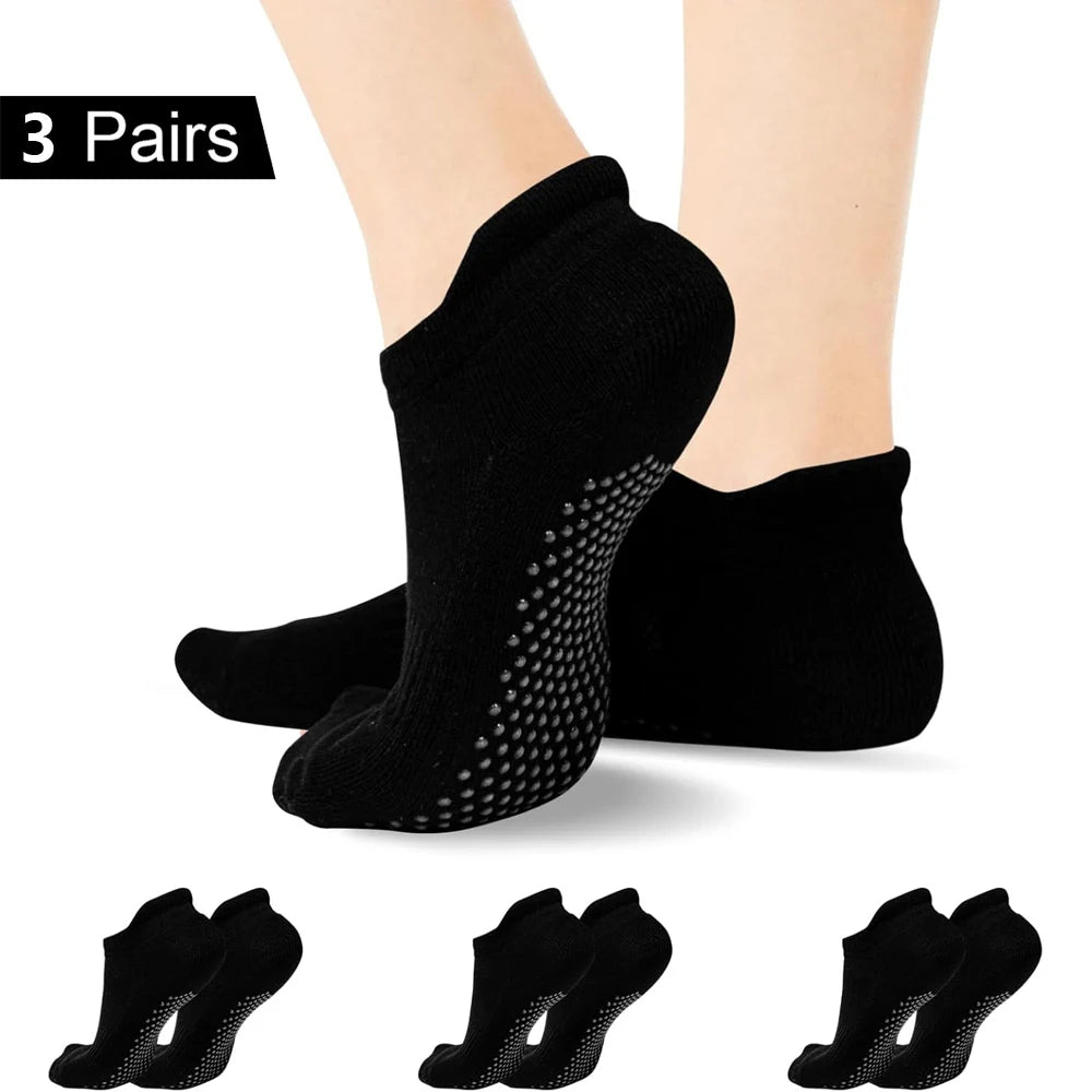 3 Pairs Women Breathable Yoga Socks Silicone Non-Slip Pilates Socks for Women