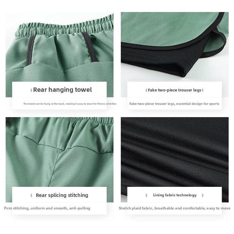 Men's Double Layer Fitness Shorts Men Fitness Gym Training 2 in 1 Sports Shorts