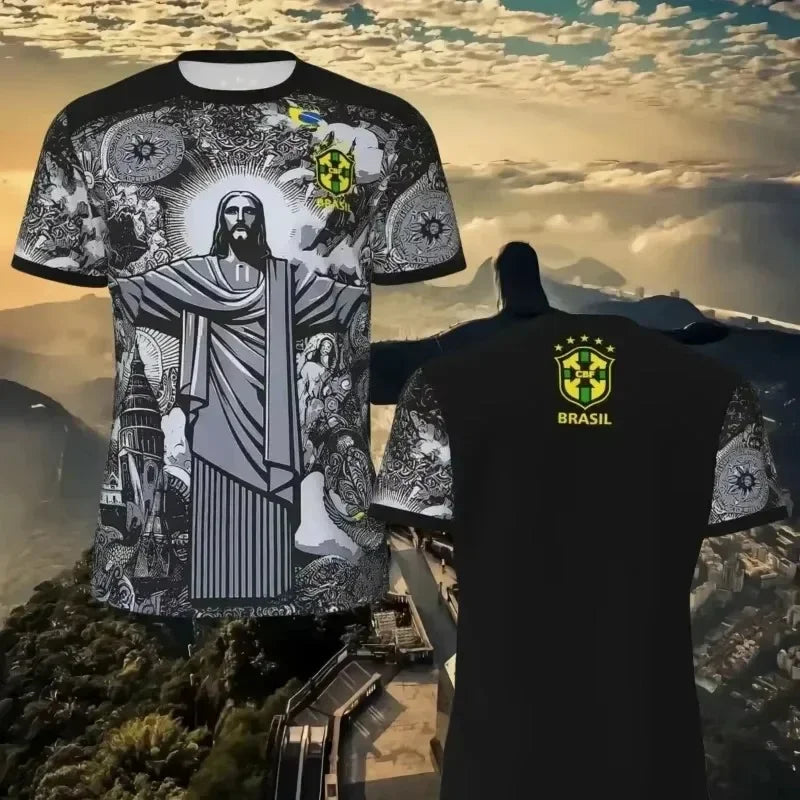 Brazilian Jesus Christ 3d Print Sports Quick-Dry Breathable Men T-Shirts Football Jersey Parent-Child Short Sleeved Top Clothing
