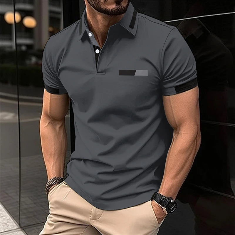 Men's Fitness casual Sport T-shirt Gym Running Exercise Elastic short sleeve Polo Sweatshirt lapel  neck Tops men Tight T-shirt