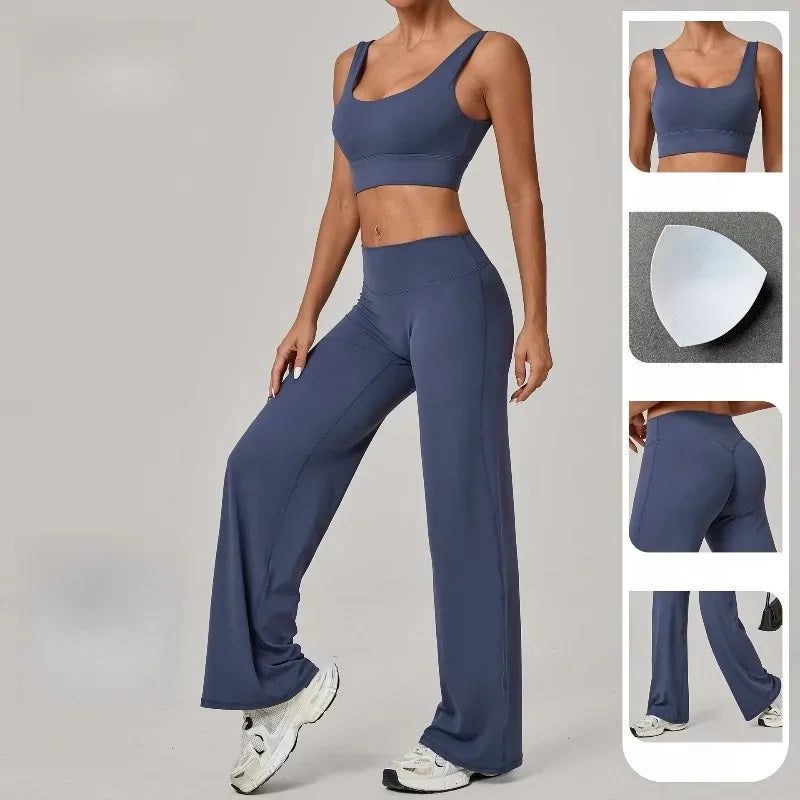 Women's Seamless Yoga Set Slim Fit Bra Wide-leg Pants