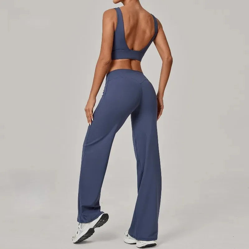 Women's Seamless Yoga Set Slim Fit Bra Wide-leg Pants