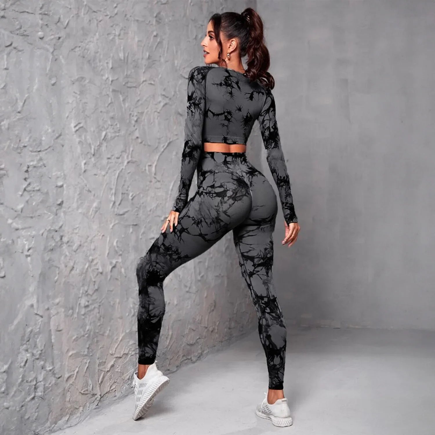 American Seamless Tie-dye Fitness Sports Long Sleeve Yoga Suit Women