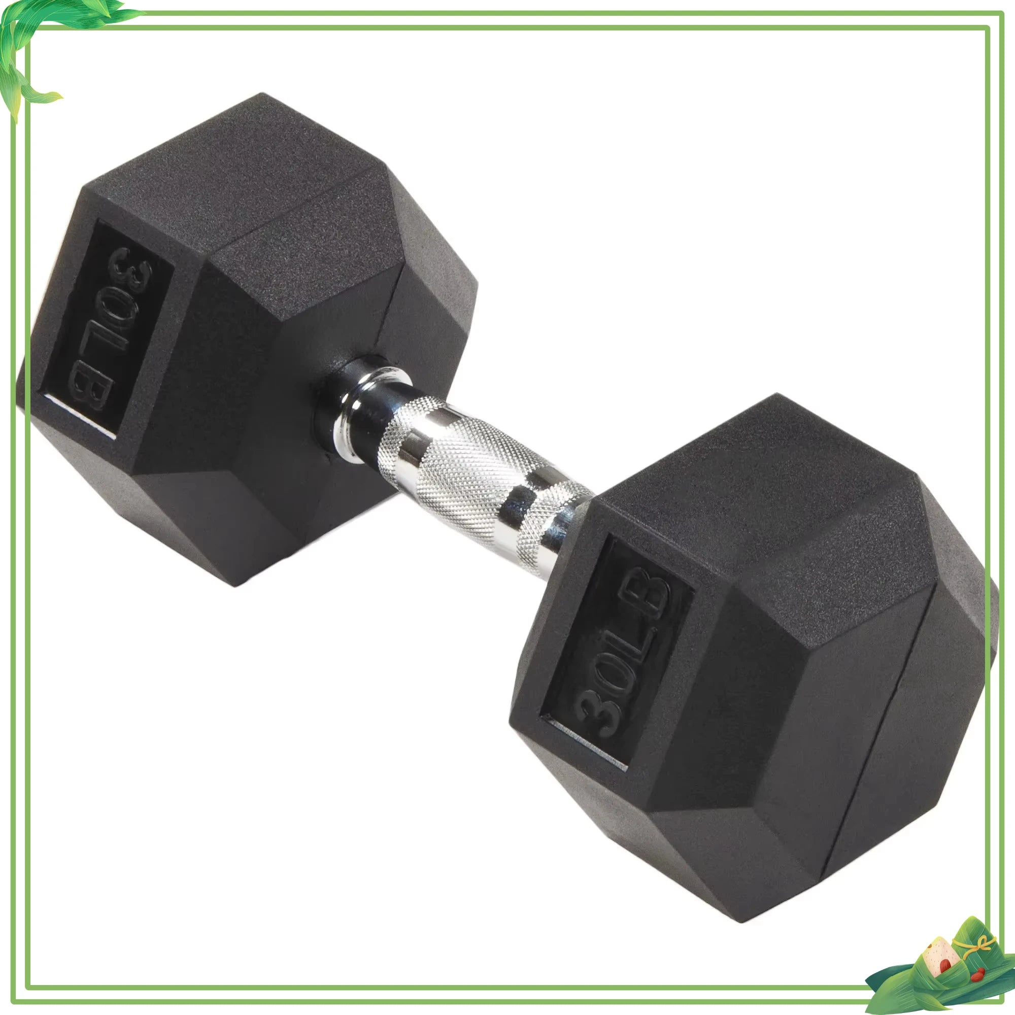 30lb Black Rubber Encased Hex Dumbbell Single, Anti-Roll Design for Home Gym Strength Training & Fitness